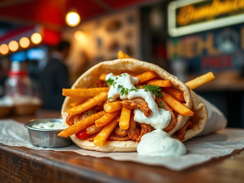 Two gyros pita + fries + drink